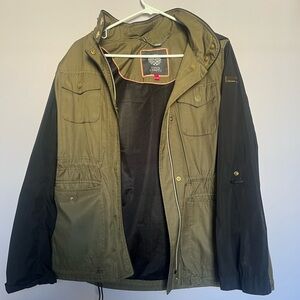 Vince Camuto Two-Tone Military Jacket in Olive and Black